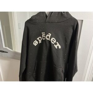 Black Rhinestone Hoodie Mens Medium Streetwear Pullover